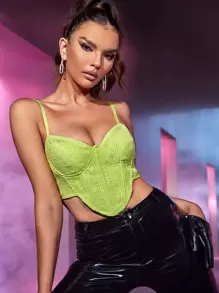 SHEIN BAE Asymmetrical Hem Zipper Back Cami Top - Lime Green - View 1