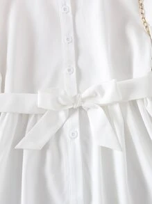 女孩荷葉袖前排扣腰帶襯衫 - 白色 - 查看 4