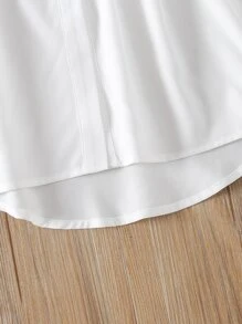女孩荷葉袖前排扣腰帶襯衫 - 白色 - 查看 6