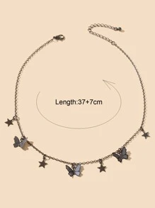 星星和蝴蝶墜飾項鍊 - 槍黑色 - 查看 3