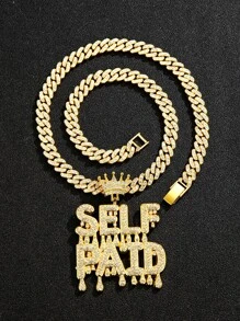 Men Rhinestone Crown & Letter Charm Necklace, For Jewelry Gift And Party - Silver - View 2