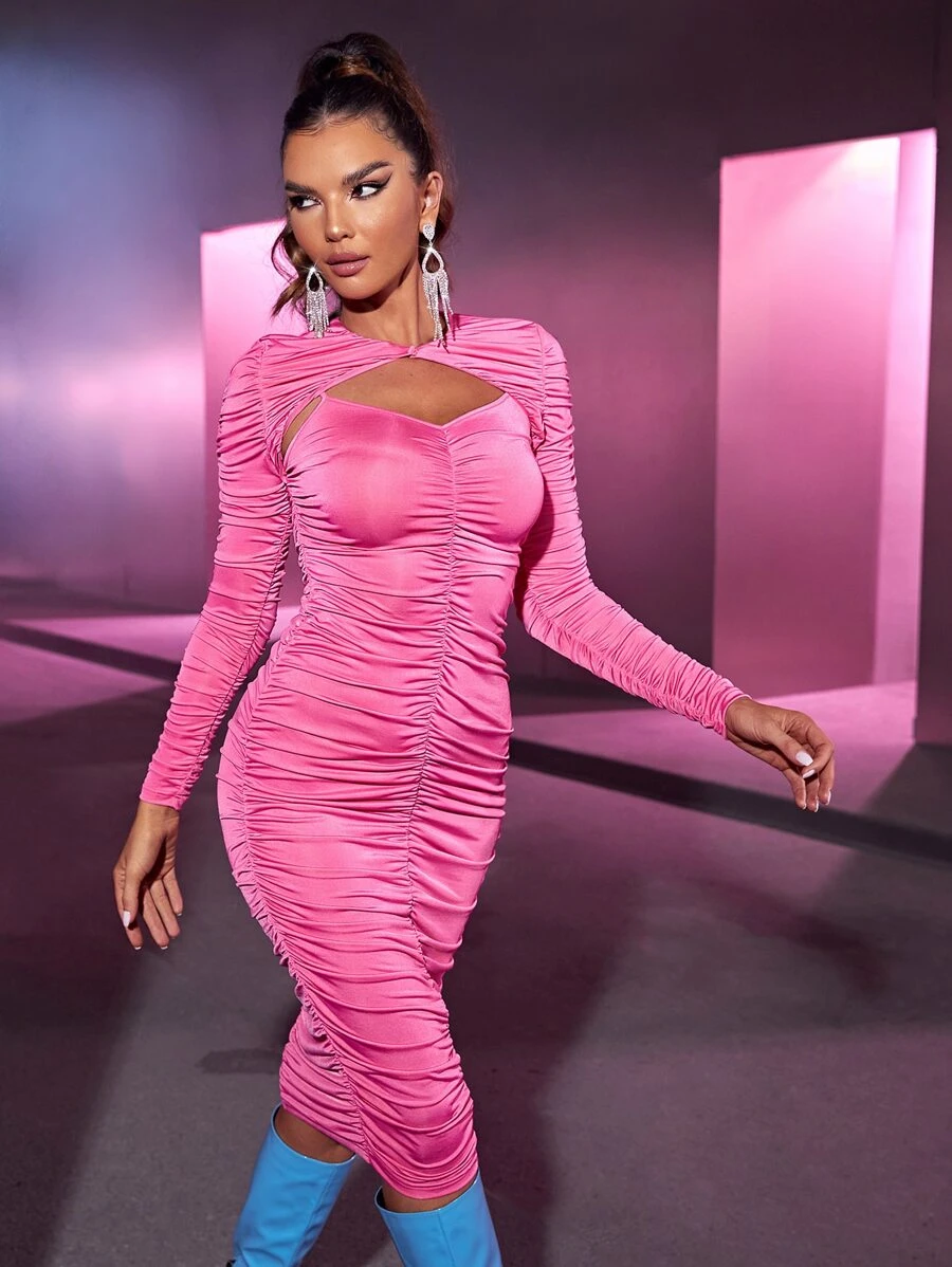 SHEIN BAE Vestido ajustado con abertura delantera fruncido