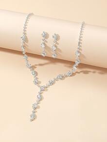 Collar en Y con diseño de diamante de imitación con pendientes largos - Plateado - Ver 3