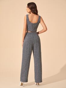 BizChic Plaid Crop Tank Top & Trousers Set - Black and White - View 2