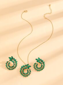3pcs Rhinestone Decor Jewelry Set - Green - View 3