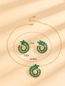 3pcs Rhinestone Decor Jewelry Set - Green - View 4