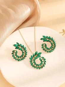 3pcs Rhinestone Decor Jewelry Set - Green - View 5