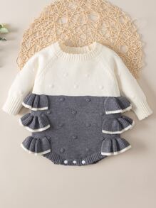 Bebé Body de dos tonos ribete con fruncido de manga raglán tejido - Multicolor - Ver 1