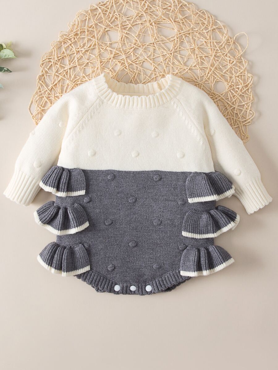 Bebé Body de dos tonos ribete con fruncido de manga raglán tejido - Multicolor - Ver 1