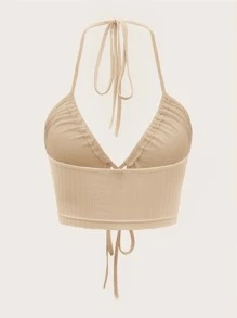 SHEIN ICON Áo hai dây Lộ Lưng Dây kéo Buộc lại màu trơn Gợi cảm - Màu be - Xem 2