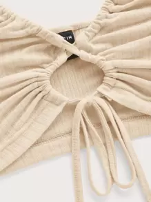 SHEIN ICON Áo hai dây Lộ Lưng Dây kéo Buộc lại màu trơn Gợi cảm - Màu be - Xem 4