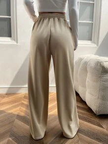 SHEIN EZwear Quần thể thao nữ Dây kéo Túi màu trơn - Màu Khaki - Xem 2