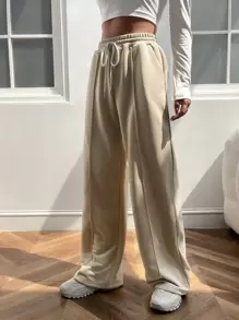 SHEIN EZwear Quần thể thao nữ Dây kéo Túi màu trơn - Màu Khaki - Xem 1