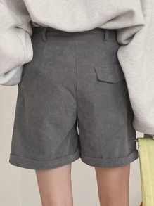 DAZY High Waist Slant Pockets Corduroy Shorts - Grey - View 2