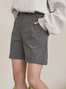DAZY High Waist Slant Pockets Corduroy Shorts - Grey - View 6
