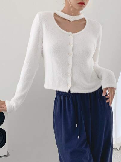 DAZY チョーカーネック ふわふわニット カーディガン