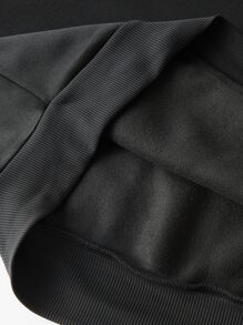 SHEIN LUNE Plus Paw & Slogan Graphic Kangaroo Pocket Drop Shoulder Drawstring Hoodie - Black - View 3