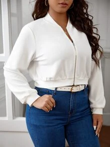 SHEIN Essnce Plus Zip Up Bomber Jacket Spring To Summer - White - View 6