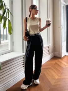 DAZY 純色肋編針織背心 - 米色 - 查看 3