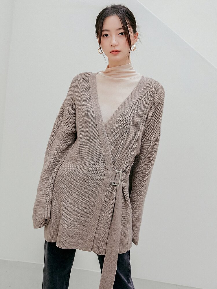 Drop Shoulder Buckle Detail Cardigan