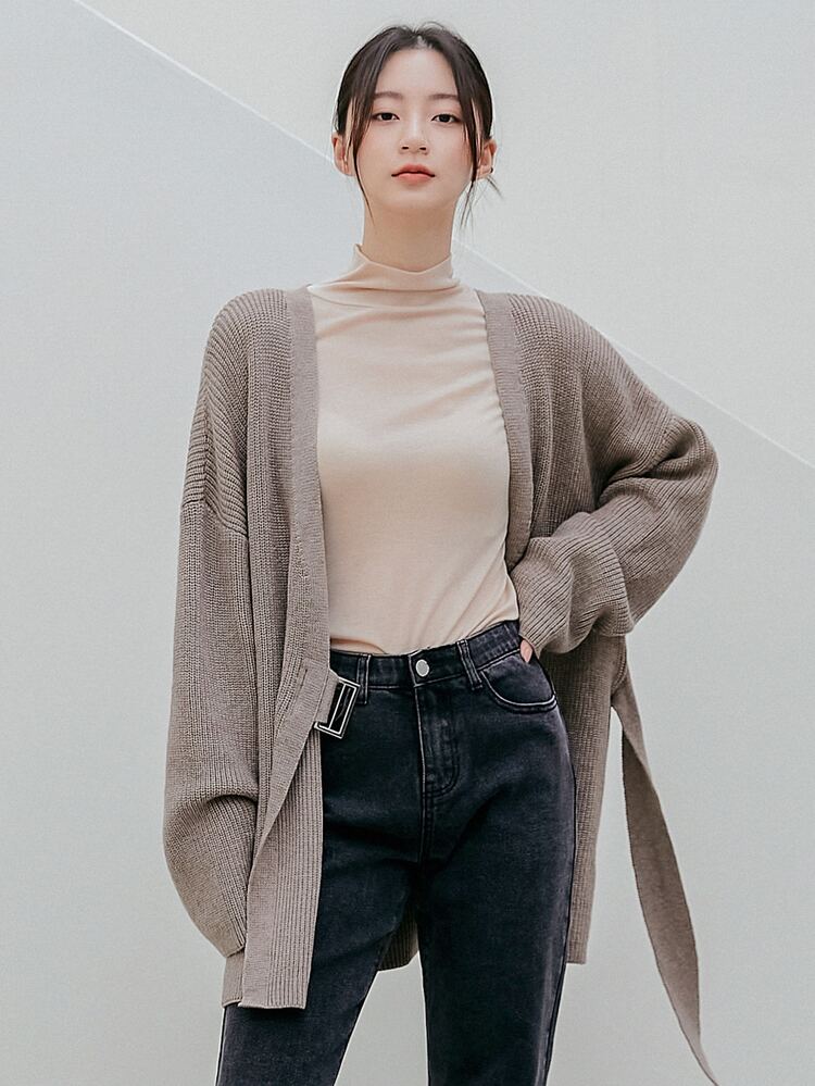 Drop Shoulder Buckle Detail Cardigan