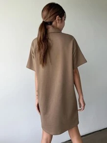 DAZY Rabbit Embroidery Polo Tee Dress Sundress,Casual Women Dresses - Mocha Brown - View 2