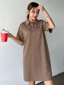 DAZY Rabbit Embroidery Polo Tee Dress Sundress,Casual Women Dresses - Mocha Brown - View 5