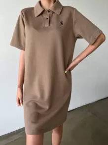 DAZY Rabbit Embroidery Polo Tee Dress Sundress,Casual Women Dresses - Mocha Brown - View 7