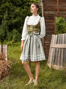 SHEIN 小碎花鏤空蕾絲花邊腰帶半身裙