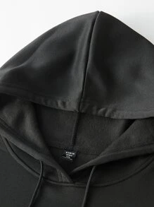 SHEIN LUNE Plus Paw & Slogan Graphic Kangaroo Pocket Drop Shoulder Drawstring Hoodie - Black - View 4