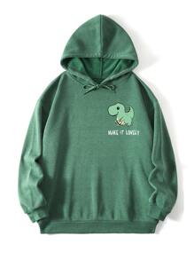 Flirla Plus Size Letter & Cartoon Graphic Sweatshirt - Green - View 1