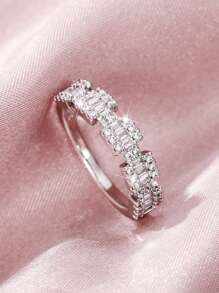 1枚优雅立方氧化锆戒指，情人节/婚礼送给女性的礼物 - 銀色 - 查看 3