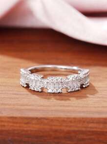 1枚优雅立方氧化锆戒指，情人节/婚礼送给女性的礼物 - 銀色 - 查看 5