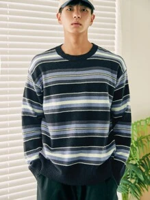 DAZY Men Block Striped Pattern Drop Shoulder Sweater - Multicolor - View 4