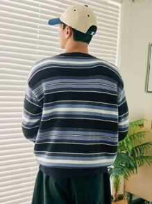 DAZY Men Block Striped Pattern Drop Shoulder Sweater - Multicolor - View 2
