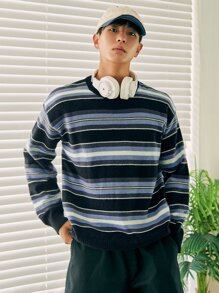 DAZY Men Block Striped Pattern Drop Shoulder Sweater - Multicolor - View 3