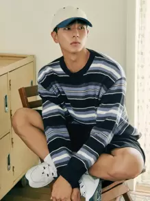 DAZY Men Block Striped Pattern Drop Shoulder Sweater - Multicolor - View 1