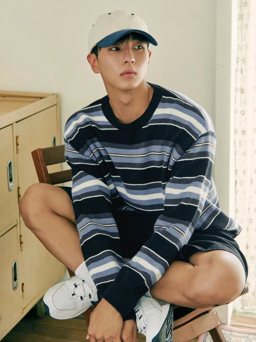 DAZY Men Block Striped Pattern Drop Shoulder Sweater - Multicolor - View 1