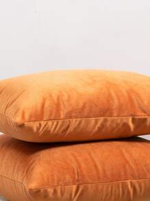 1pc Solid Color Cushion Cover, Orange Simple Throw Pillow Case, Pillow Insert Not Include, For Sofa, Living Room - Orange - View 4
