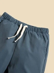 SHEIN 小男童獅子圖案連帽衫和腰部抽繩長褲 - 藍白色 - 查看 4