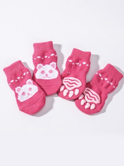 4只宠物可爱袜子，狗狗鞋袜，猫咪爪套，防抓家具，秋冬季保暖，户外可穿，防滑透气