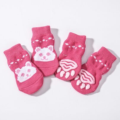 4pcs Pet Cute Socks, Dog Shoes Socks, Cat Paw Protectors, Anti-Scratch Furniture, Warm For Autumn/Winter, Outdoor Wearable, Anti-Slip & Breathable