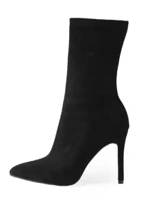 Giày cao gót nữ co giãn da lộn màu đen mũi nhọn có khóa kéo bên hông, bốt cao đến bắp chân mùa thu đông, phối với váy trắng, gợi cảm, dự tiệc - màu đen - Xem 2