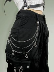 ROMWE Fairycore Cadena de pantalón a capas con diseño de estrella - Plateado - Ver 1