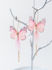 金屬流蘇和蝴蝶耳墜