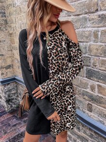 豹紋印花挖肩連衣裙 - 彩色 - 查看 5