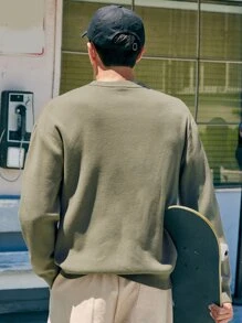 DAZY Men Letter Pattern Drop Shoulder Jumper - Army Green - View 2