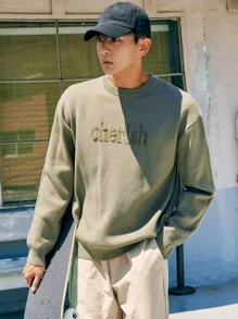DAZY Men Letter Pattern Drop Shoulder Jumper - Army Green - View 5