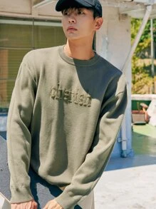 DAZY Men Letter Pattern Drop Shoulder Jumper - Army Green - View 6