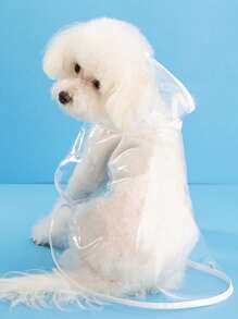 1入組透明連帽寵物塑膠時尚雨衣 - 白色 - 查看 2